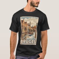 Bruges Belgique Illustration Voyage Art Vintage