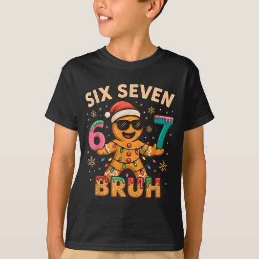 T-shirt Bruh 67 Christmas Six Seven Gingerbreadman Boys 67 (Devant)