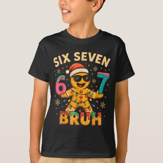 T-shirt Bruh 67 Christmas Six Seven Gingerbreadman Boys 67 (Devant)