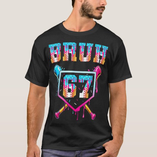 T-shirt Bruh Baseball Ice Cream Drip Number 67 Player 67th (Devant)