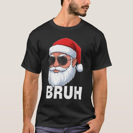 T-shirt Bruh Funny Christmas Santa for Mens Boys Teens Kid (Devant)