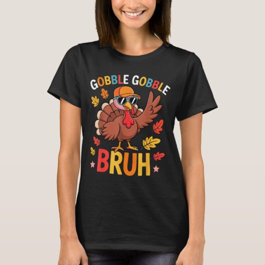 T-shirt Bruh Funny Thanksgiving Turkey Gobble Shirt Boys G (Devant)