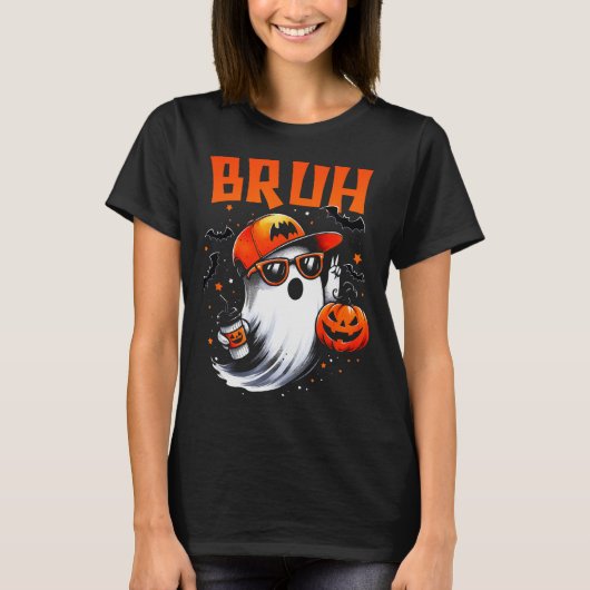 T-shirt Bruh Ghost Halloween Cute Ghost Trick Or Treat Can (Devant)