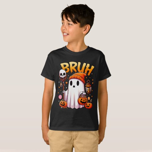 T-shirt Bruh Ghost Halloween Cute Ghost Trick Or Treat Can (Devant entier)