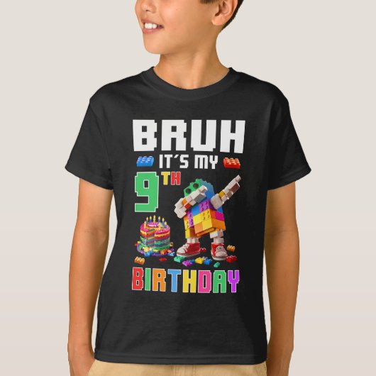 T-shirt Bruh Son 9e anniversaire maître constructeur Dabbi (Devant)