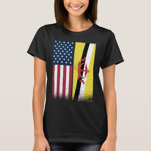 T-shirt Brunei Bruneian American Flags Proud USA Brunei (Devant)