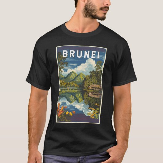 T-shirt Brunei Illustration peinte Voyage Art Vintage (Devant)