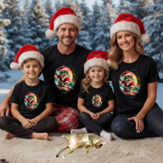 T-shirt Brush Stroke Surfer Cat Santa Noël Tropical