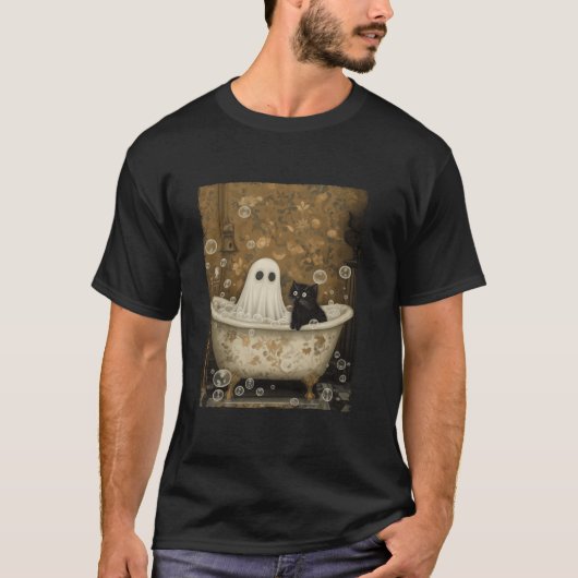 T-shirt Bubble Bath Ghost Chat Halloween Ghost Saison Éffr (Devant)