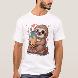 T-shirt Bubble Kawaii Paresseux Buvant du Thé Boba