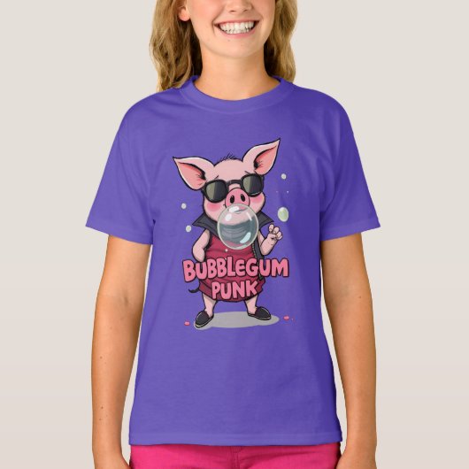 T-shirt Bubblegum Punk Cool Pig Blowing Bubbles Sunglasses (Devant)