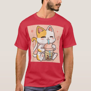 T-shirt Buble Thé Boba Cat Cute Anime Kawaii Aesthétique N