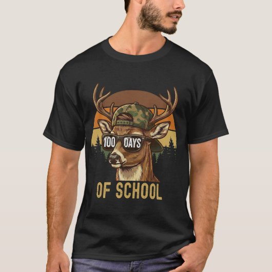 T-shirt Buck Deer 100 Days of School Student Teacher Retro (Devant)