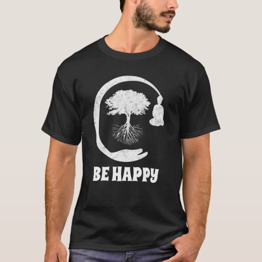 T-shirt Buddha Monk Namaste Praying Pray Smile Happy Laugh (Devant)