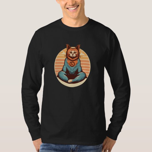 T-shirt Buddha Yoga Cat Deep in Meditation and Relaxation (Devant)