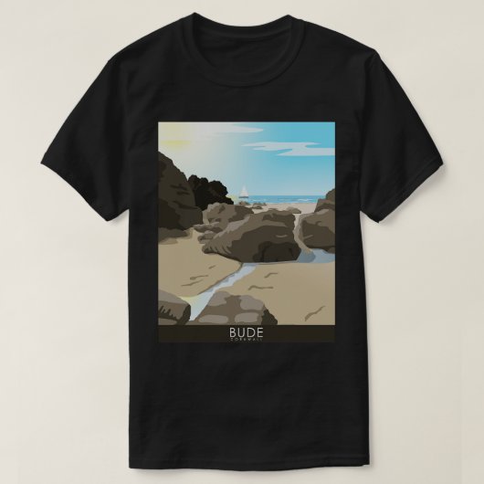 T-shirt Bude beach Cornwall UK illustration (Design devant)