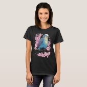 T-shirt Budgie Budgerigar Bird Japanese Cherry Sakura Flow (Devant entier)