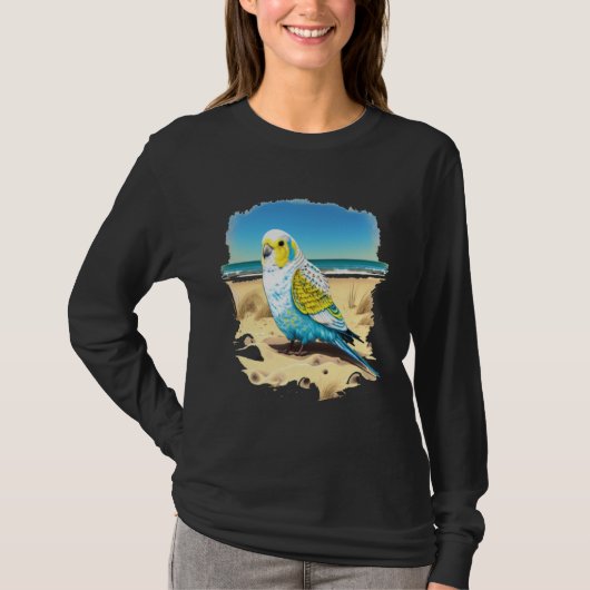 T-shirt Budgie Budgerigar Parakeet Bird Ocean Beach Summer (Devant)