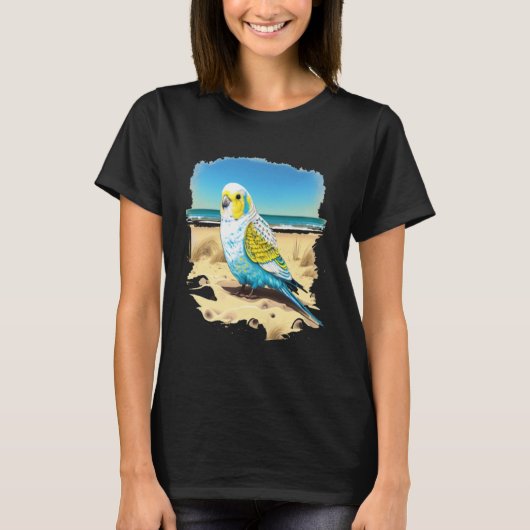 T-shirt Budgie Budgerigar Parakeet Bird Ocean Beach Summer (Devant)