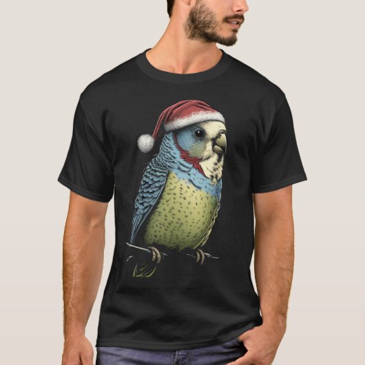 T-shirt Budgie Christmas Budgerigar Santa Hat Parakeet Bir (Devant)