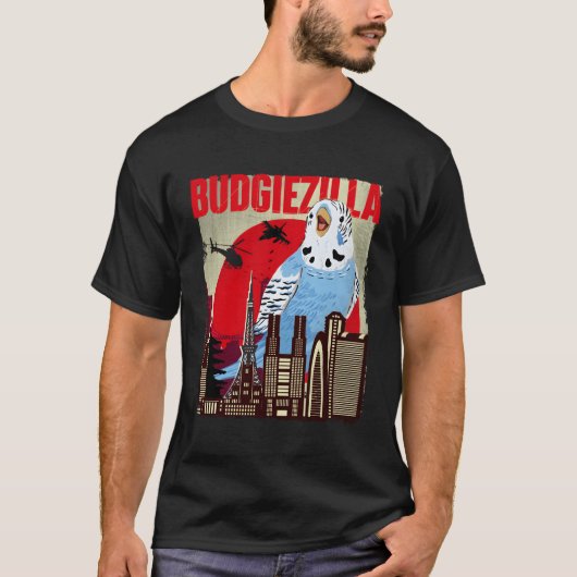 T-shirt Budgiezilla Parakeet Budgie Budgerigar Bird (Devant)