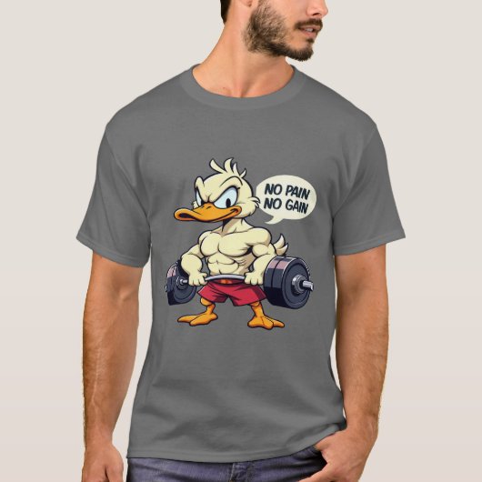 T-shirt Buff Duck No Pain No Gain Gym Entraînement Cartoon (Devant)