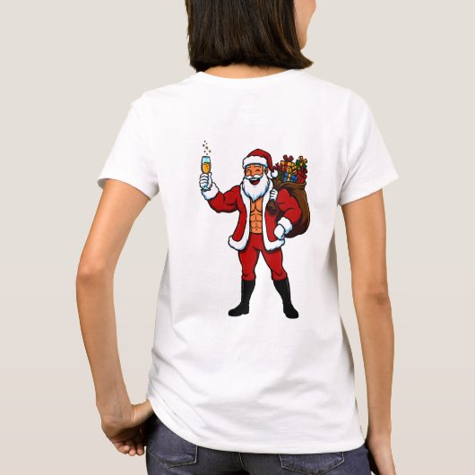 T-shirt Buff Santa Cheers! Ripped Santa Claus with Champag (Dos)
