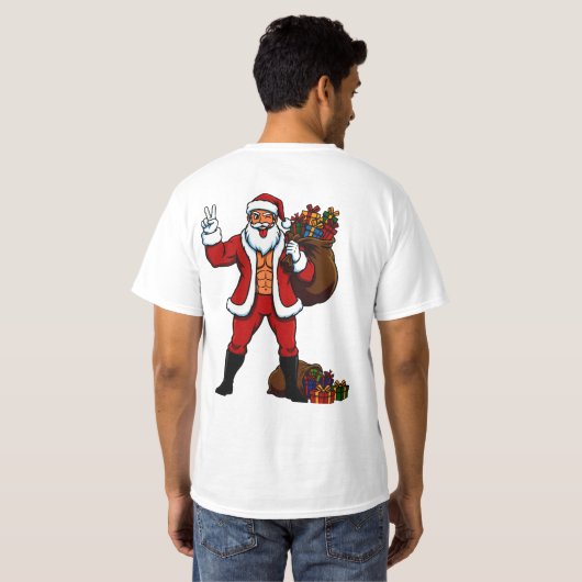 T-shirt Buff Santa Peace Sign! Ripped Abs & Funny Christma (Dos entier)
