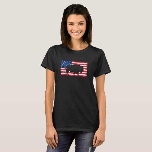 T-shirt Buffalo Bison American Flag 4 juillet USA Patrioti (Devant entier)
