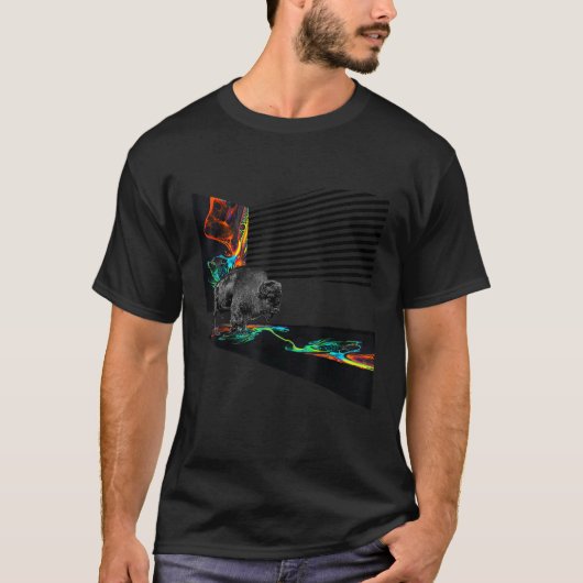 T-shirt Buffalo Bison Vache taureau rayé Art Abstrait Rain (Devant)