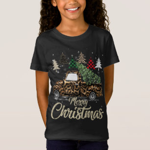 T-Shirt Buffalo Plaid Arbre de Noël Camion Rouge Avec Leop