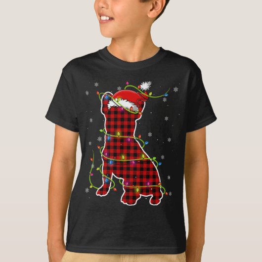 T-shirt Buffalo Plaid Bulldog Père Noël Christmas Pyjama M (Devant)