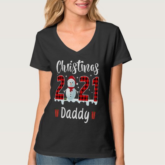 T-shirt Buffalo Plaid Christmas 2021 Daddy Snowman (Devant)