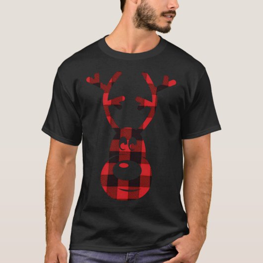 T-shirt Buffalo Plaid Christmas Happy Reindeer (Devant)