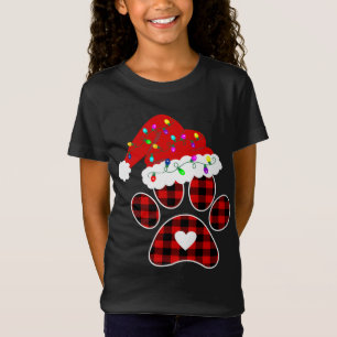 T-Shirt Buffalo Plaid Christmas Paw Dog avec Santa hat Lig