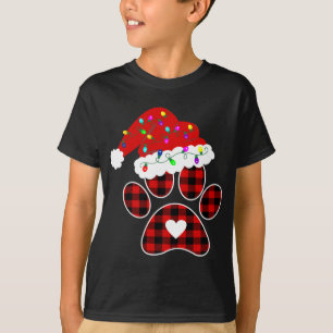 T-shirt Buffalo Plaid Christmas Paw Dog avec Santa hat Lig
