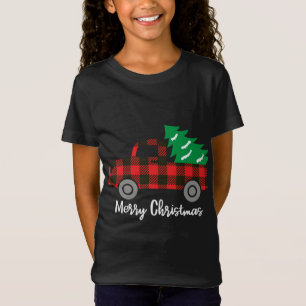 T-Shirt Buffalo Plaid Christmas Tree Camion rouge