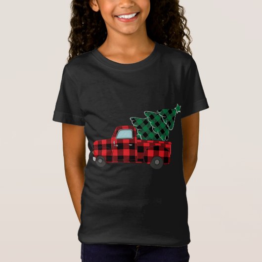 T-Shirt Buffalo Plaid Christmas Tree Camion rouge (Devant)