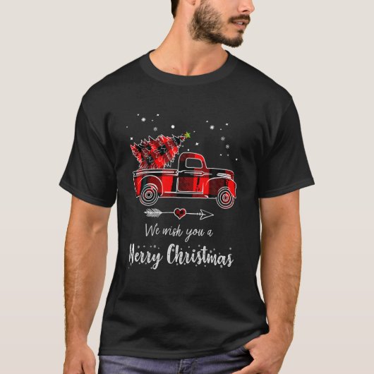 T-shirt Buffalo Plaid Christmas Tree Camion Rouge Funky T  (Devant)
