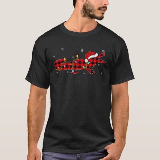 T-shirt Buffalo Plaid Family Matching Alligator Noël (Devant)