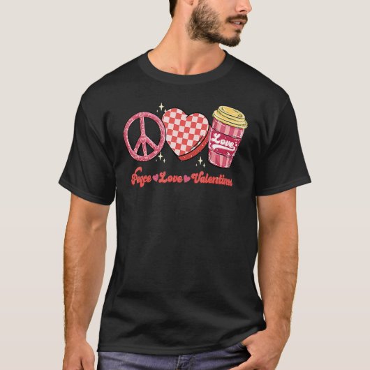 T-shirt Buffalo Plaid Heart Candy Peace Love Valentines (Devant)
