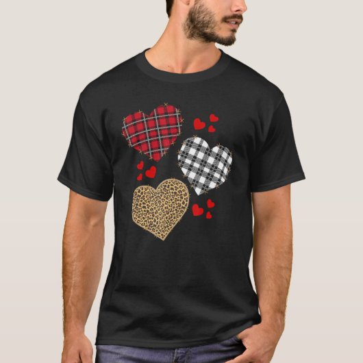 T-shirt Buffalo Plaid Hearts Valentines Day Leopard Cheeta (Devant)