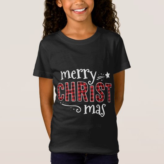 T-Shirt Buffalo Plaid Merry Christ Mas Christmas Christian (Devant)