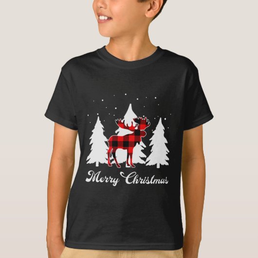 T-shirt Buffalo Plaid Moose Family Christmas Pajama Outfit (Devant)