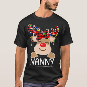 T-shirt Buffalo Plaid Nanny Reindeer Christmas Light Famil