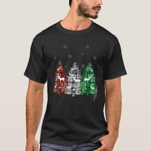 T-shirt Buffalo Plaid Red White Green Christmas Tree Reind
