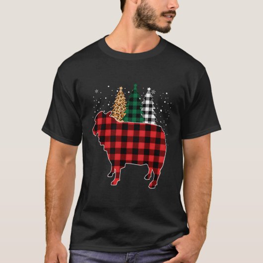 T-shirt Buffalo Plaid Sheep Tree Empreinte de léopard Noël (Devant)