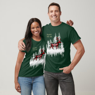 T-shirt Buffalo Plaid Snowforest Stag Ho Ho Nom de famille