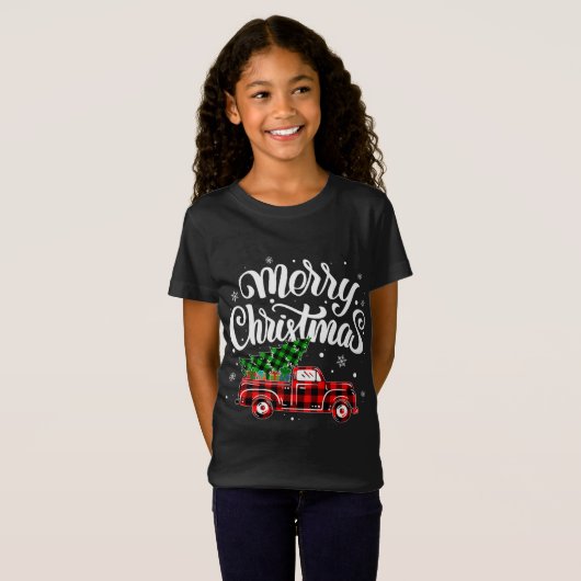 T-Shirt Buffalo Plaid Truck Wagon Christmas Tree voiture N (Devant entier)