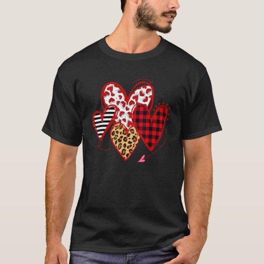 T-shirt Buffalo Red Black Plaid And Leopard Hearts Valenti (Devant)